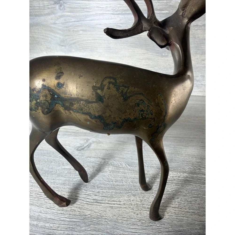 Vtg Brass Buck Deer Stag Figure Reindeer MCM 6 Point Antlers Animal 9" Korea - Picture 8 of 12